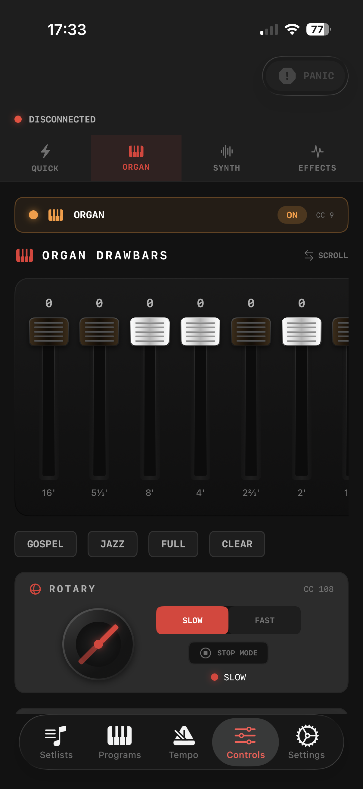 Organ drawbars