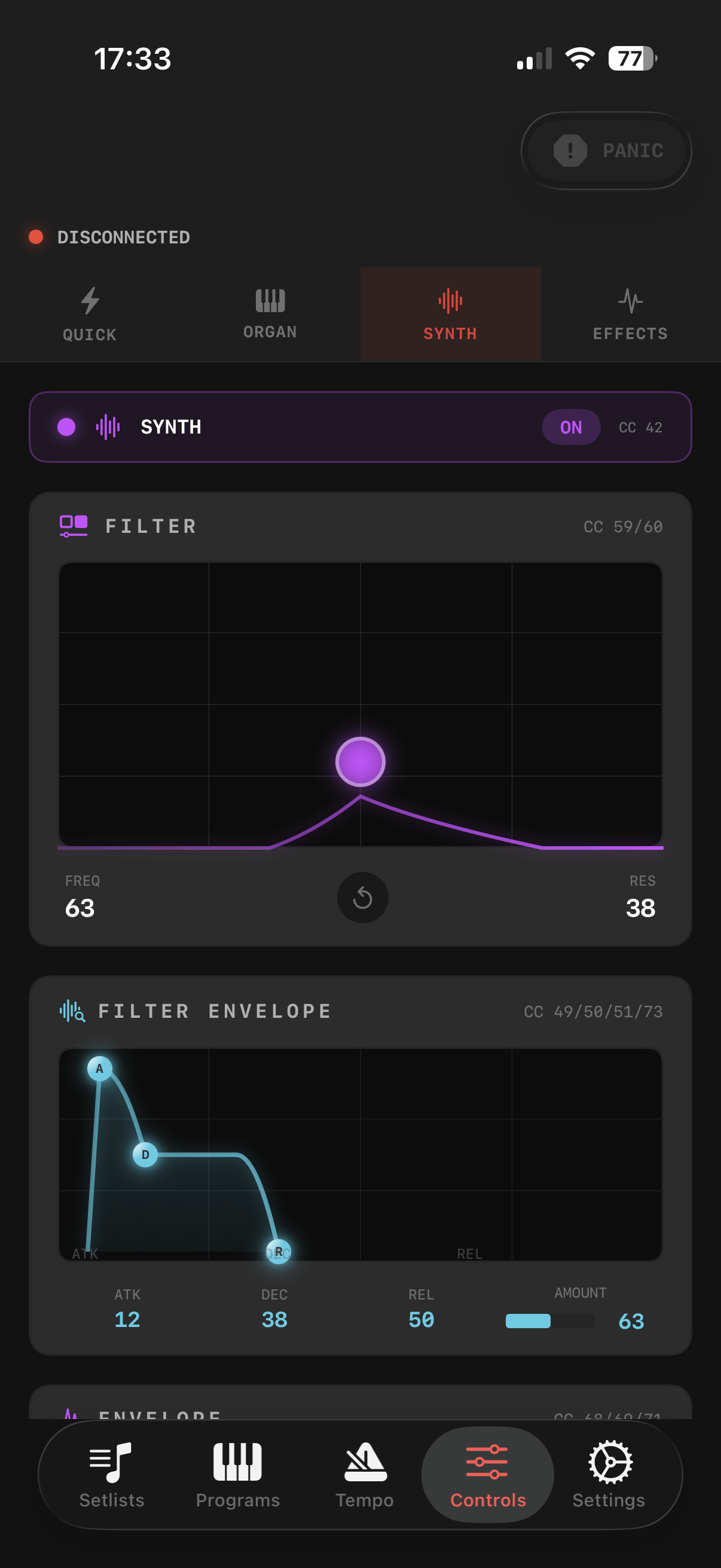 Synth filter controls